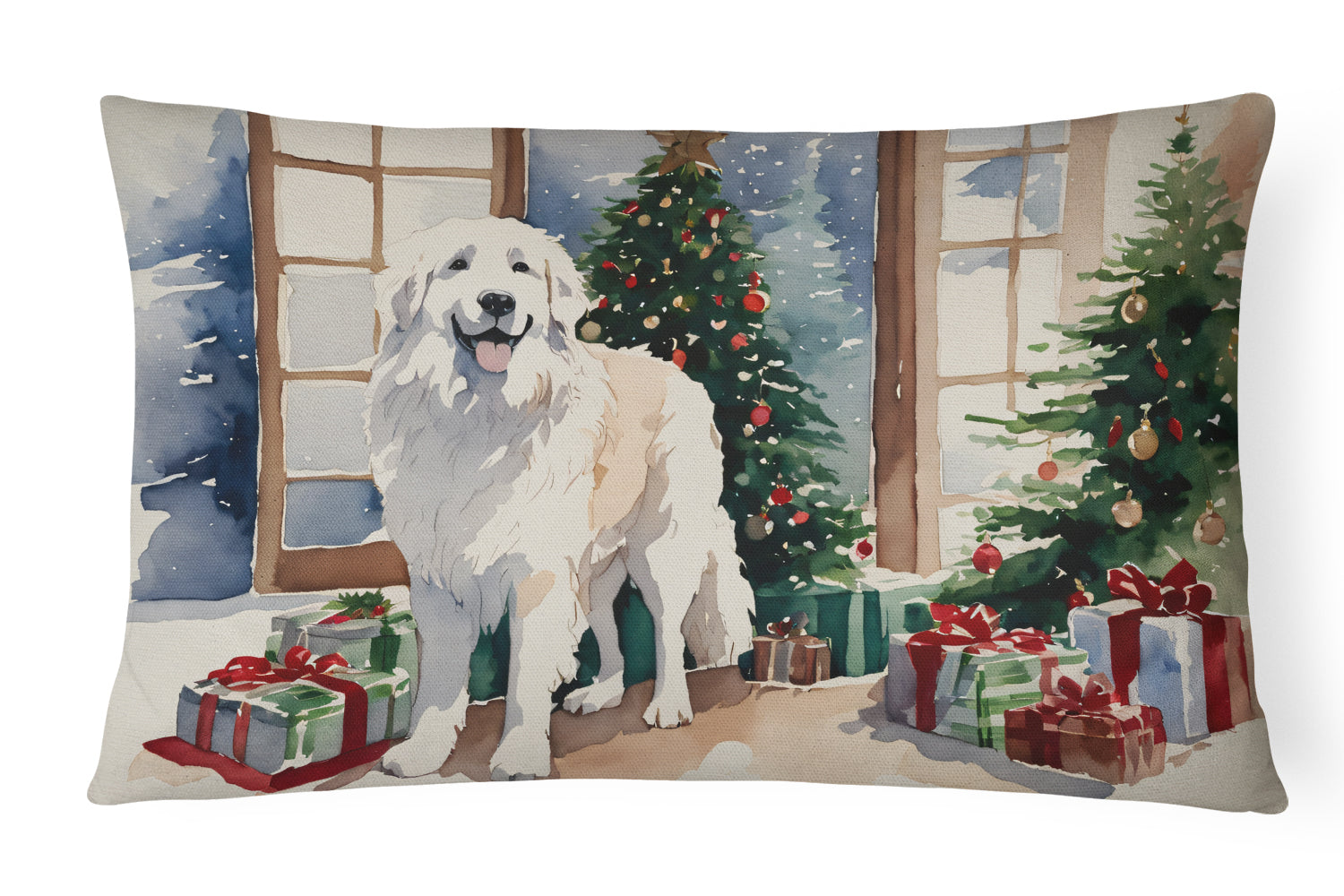 Great Pyrenees Cozy Christmas Decorative Throw Pillow 12x16 Indoor Outdoor Accent Cushion, Fabric Cover with Insert for Sofa, Bed, Porch & Living Room