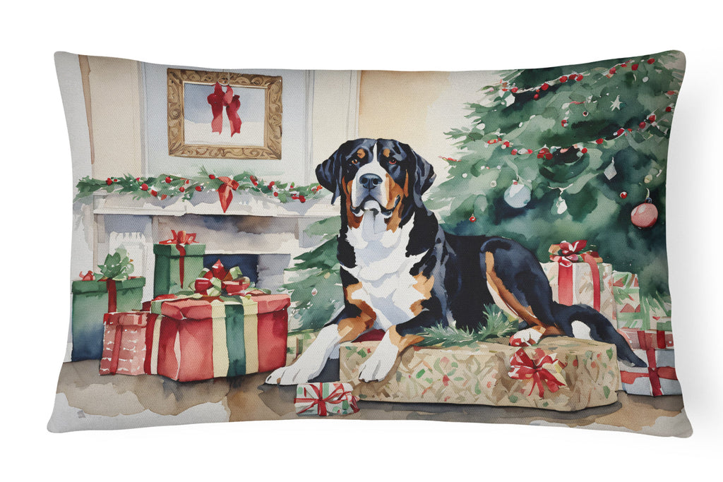 Greater Swiss Mountain Dog Cozy Christmas Decorative Throw Pillow 12x16 Indoor Outdoor Accent Cushion, Fabric Cover with Insert for Sofa, Bed, Porch & Living Room