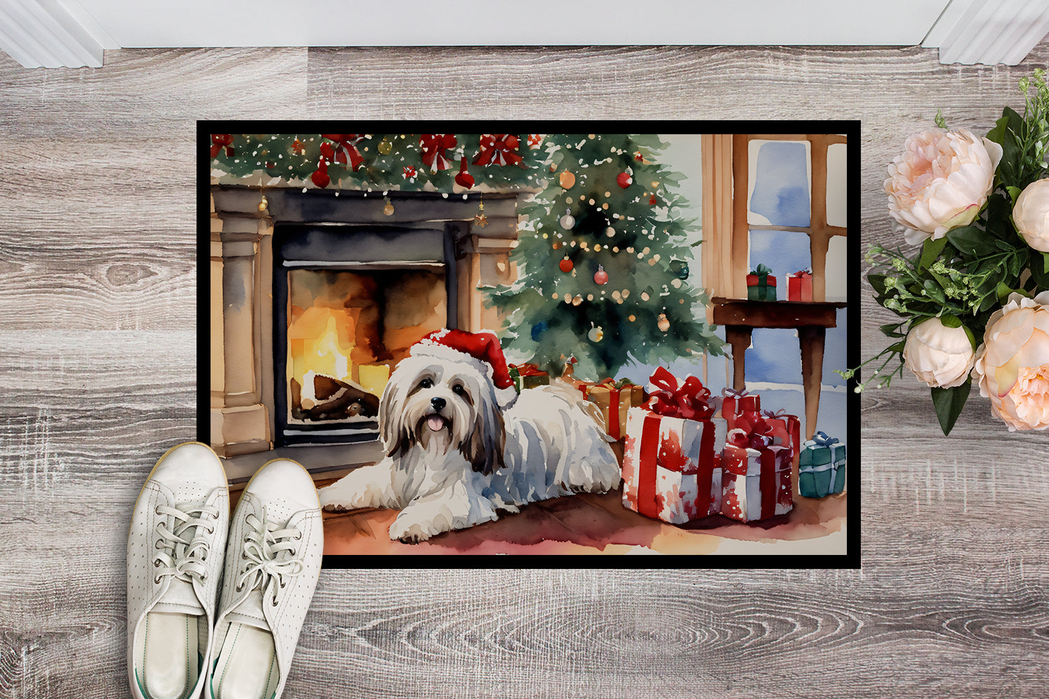 Havanese Cozy Christmas Doormat Indoor Outdoor 18H X 27W Front Door Mat Rugs for Entryway, Non Slip Washable