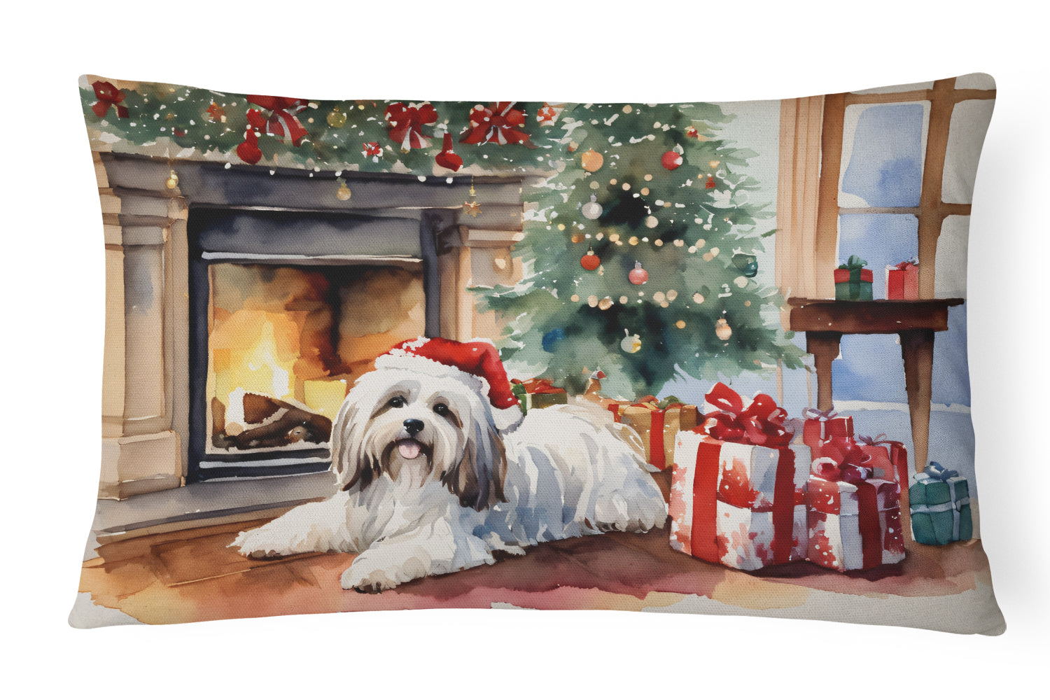 Havanese Cozy Christmas Decorative Throw Pillow 12x16 Indoor Outdoor Accent Cushion, Fabric Cover with Insert for Sofa, Bed, Porch & Living Room