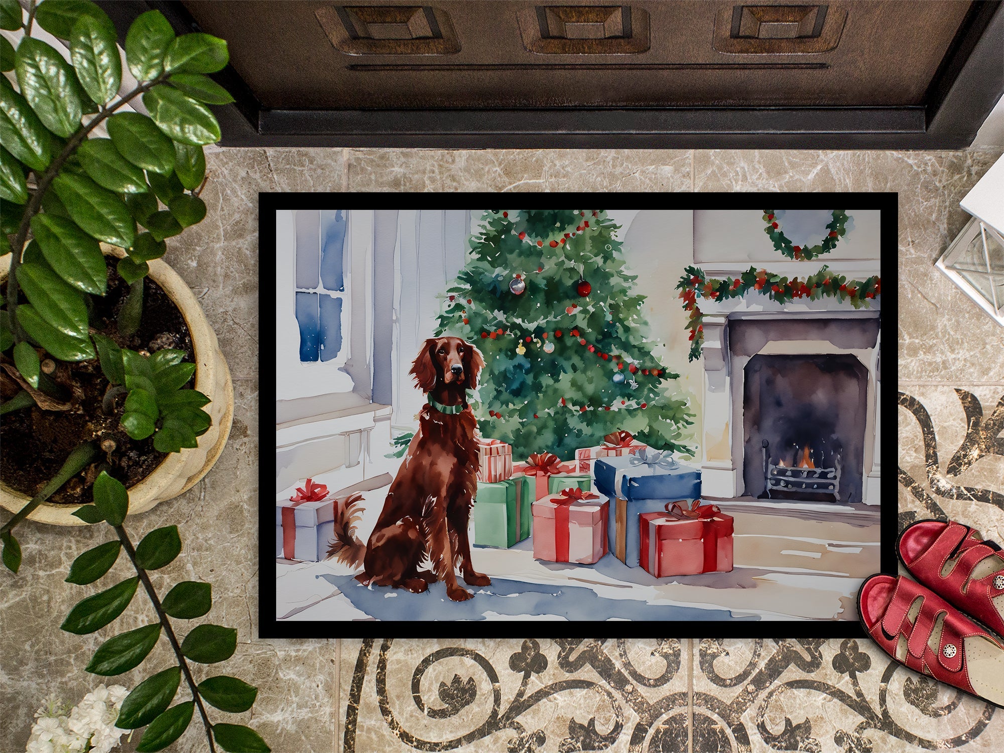 Irish Setter Cozy Christmas Doormat Indoor Outdoor 24H X 36W Front Door Mat Rugs for Entryway, Non Slip Washable Low Pile,