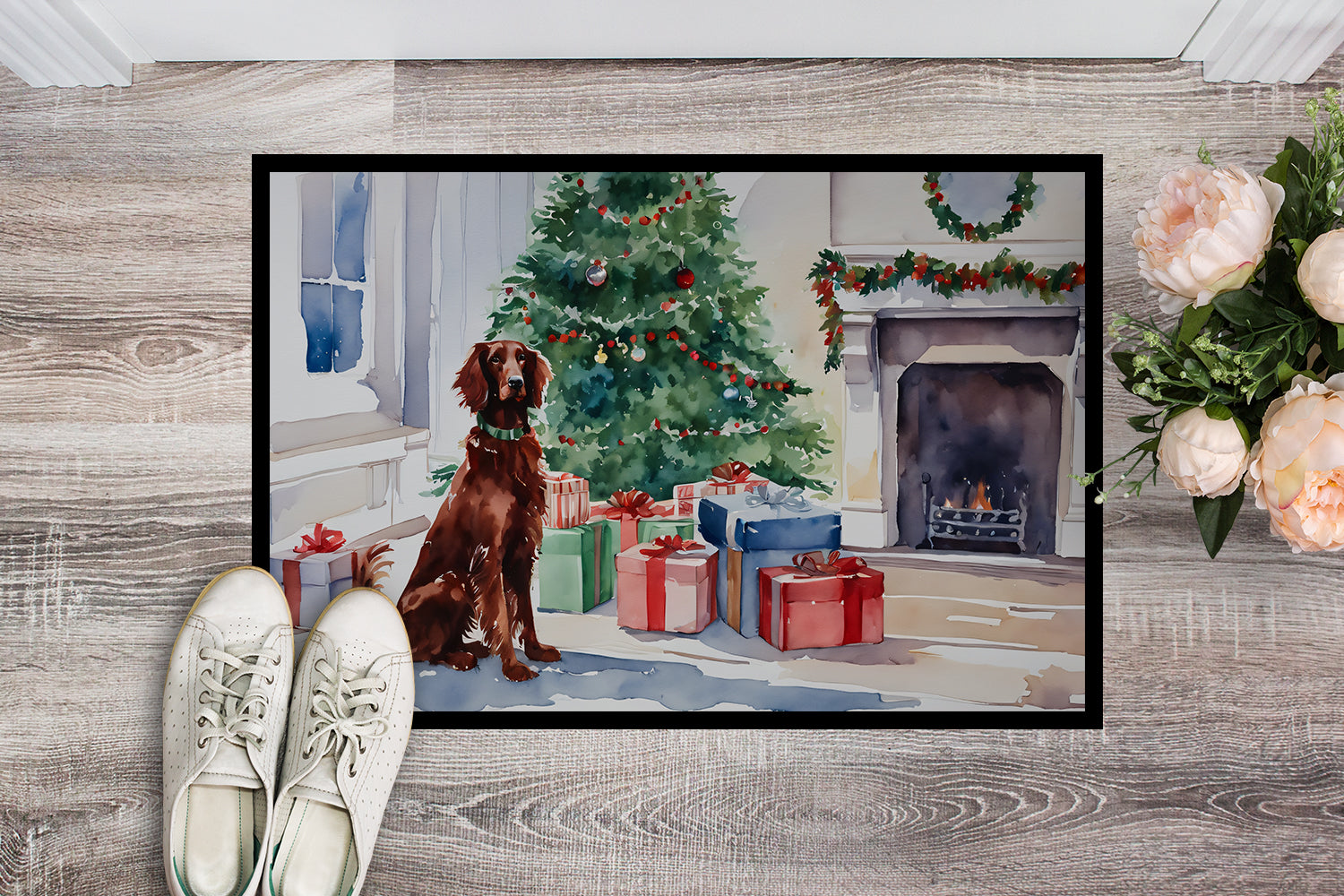 Irish Setter Cozy Christmas Doormat Indoor Outdoor 18H X 27W Front Door Mat Rugs for Entryway, Non Slip Washable
