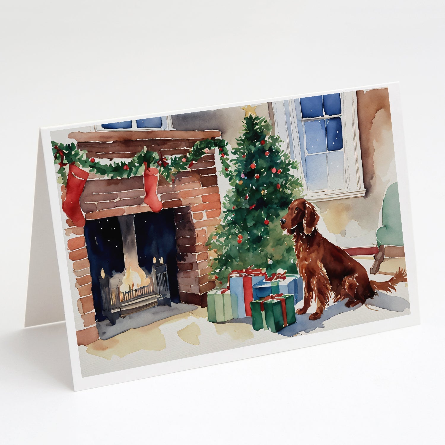 Irish Setter Cozy Christmas Greeting Cards Pack of 8 Blank Cards with Envelopes Whimsical A7 Size 5x7