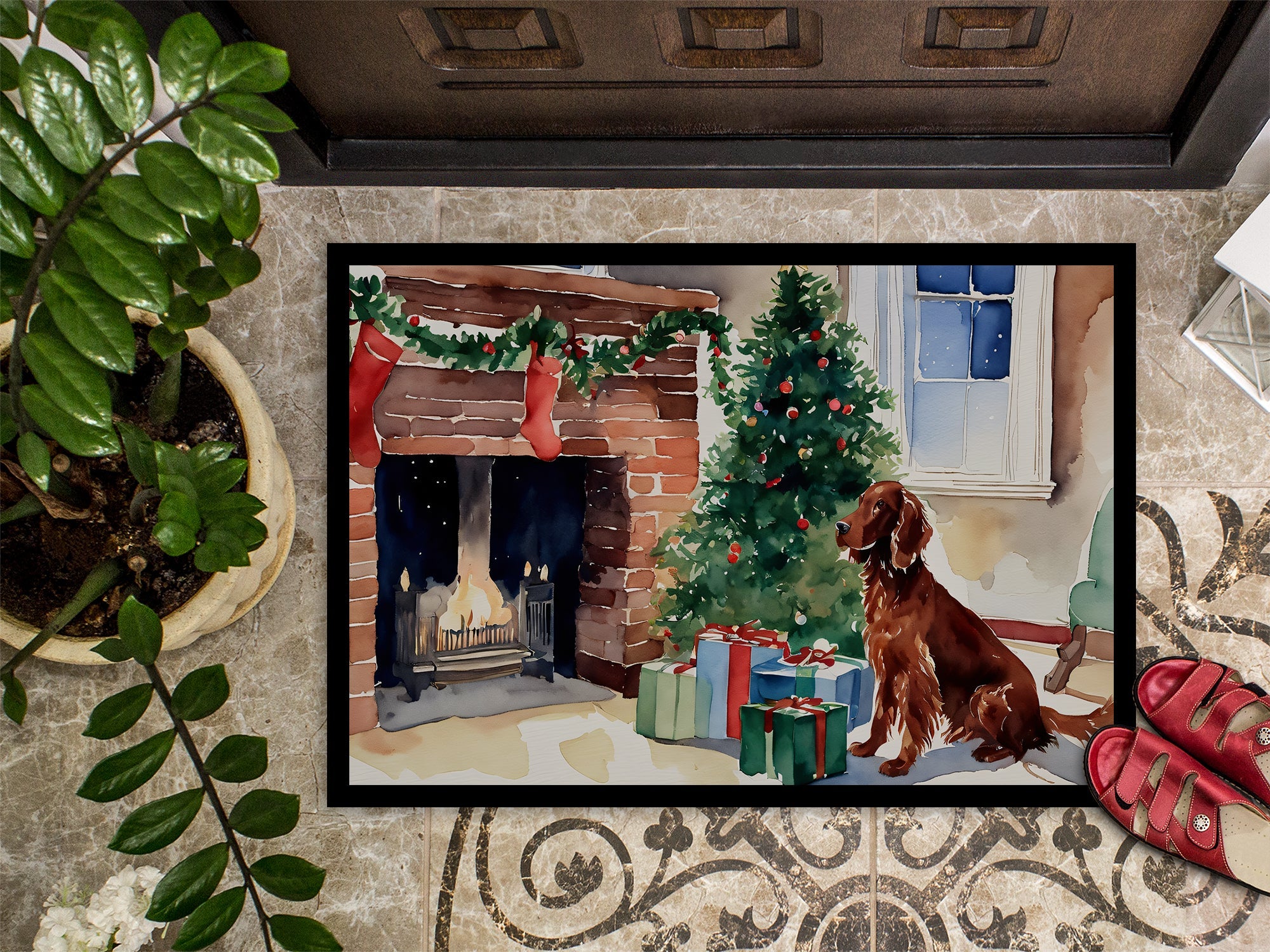 Irish Setter Cozy Christmas Doormat Indoor Outdoor 24H X 36W Front Door Mat Rugs for Entryway, Non Slip Washable Low Pile,