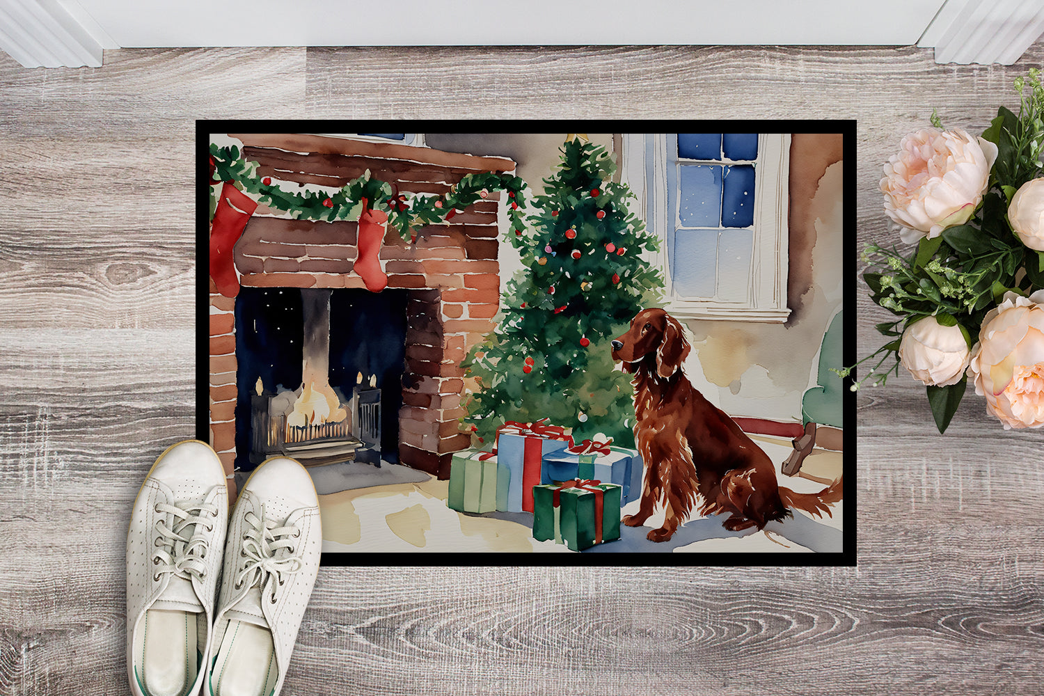 Irish Setter Cozy Christmas Doormat Indoor Outdoor 18H X 27W Front Door Mat Rugs for Entryway, Non Slip Washable