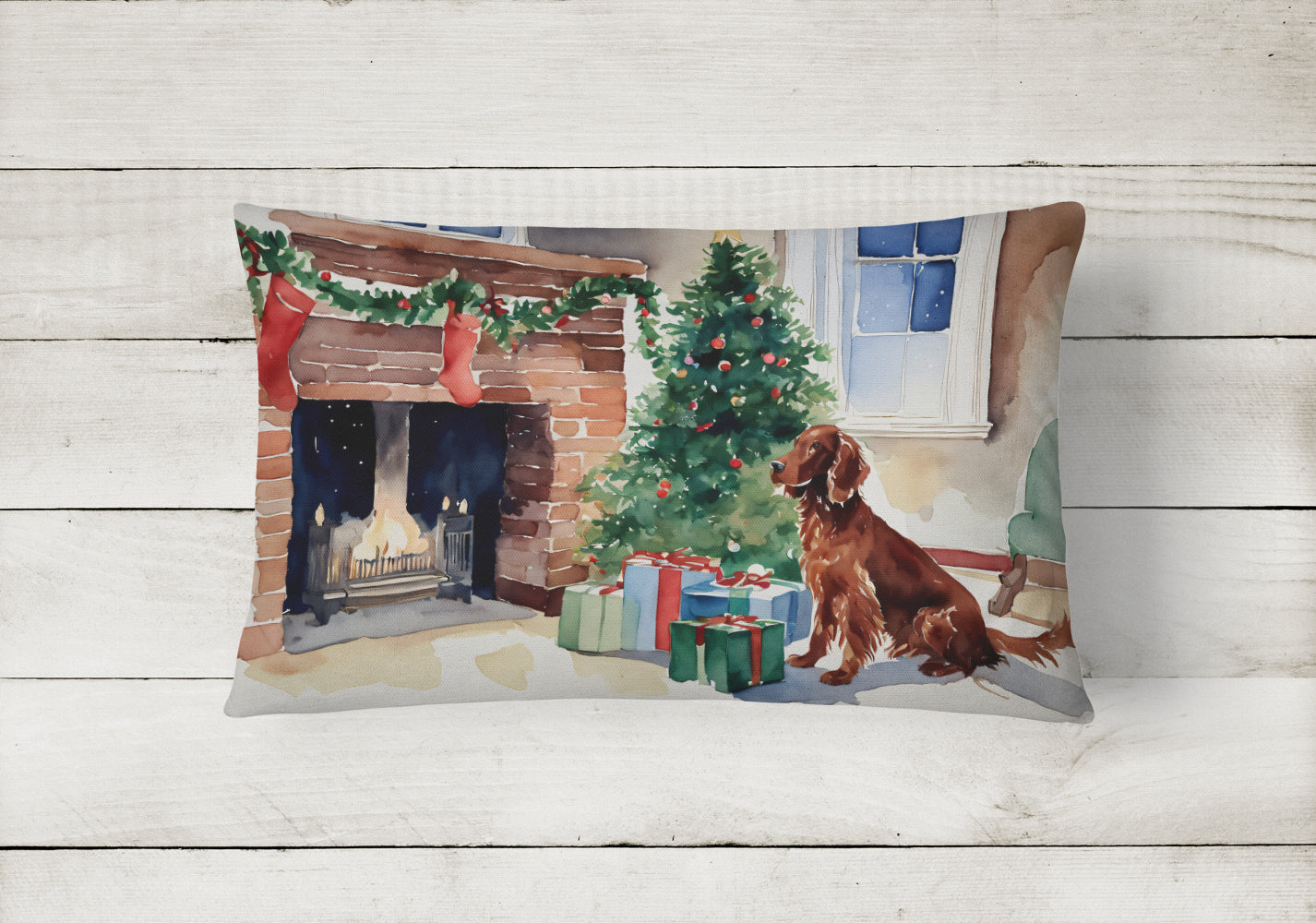 Irish Setter Cozy Christmas Decorative Throw Pillow 12x16 Indoor Outdoor Accent Cushion, Fabric Cover with Insert for Sofa, Bed, Porch & Living Room