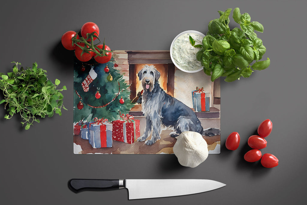 Irish Wolfhound Cozy Christmas Cutting Board Tempered Glass Kitchen Cutting Surface, Heat Resistant Chopping, Non-Slip Feet, Food Prep & Serving