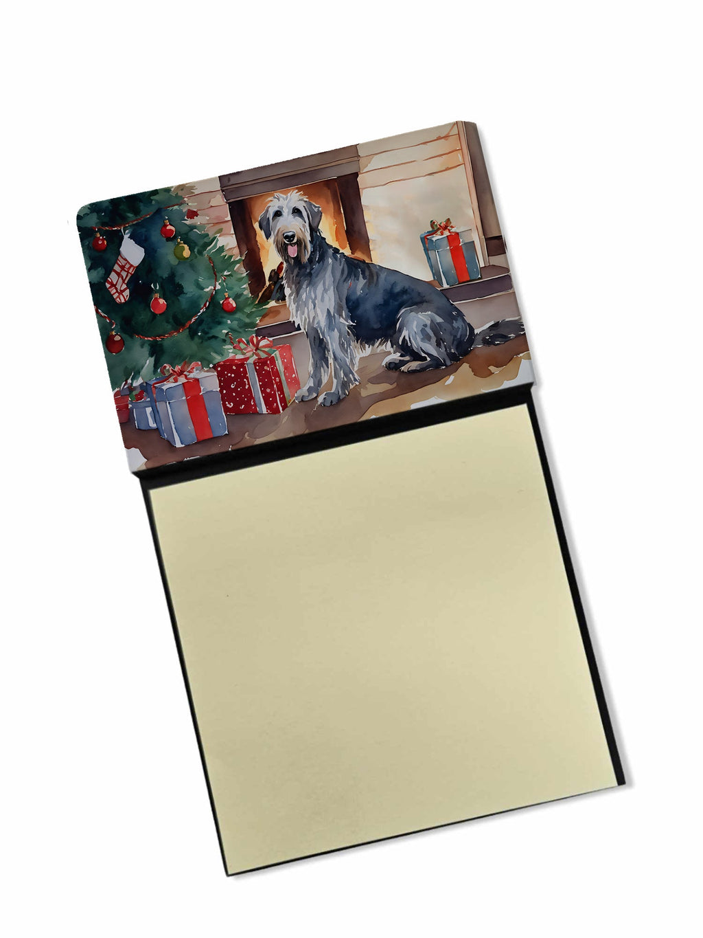 Irish Wolfhound Cozy Christmas Watercolor Sticky Note Holder Refillable Dispenser Desk Accessory 3x3 Pad Gift