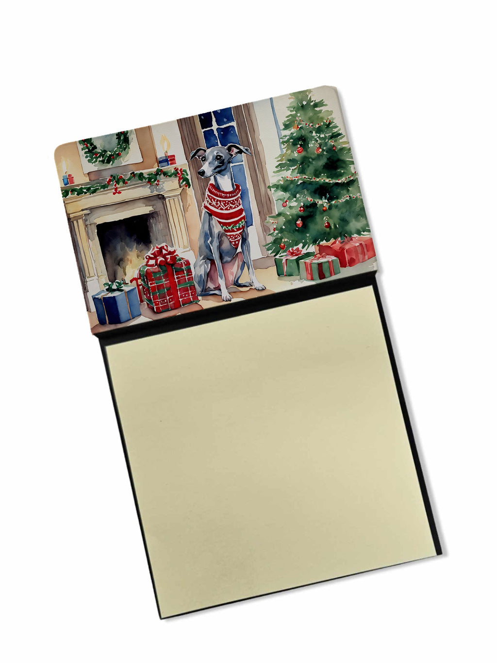 Italian Greyhound Cozy Christmas Watercolor Sticky Note Holder Refillable Dispenser Desk Accessory 3x3 Pad Gift