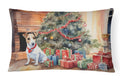 Jack Russell Terrier Cozy Christmas Decorative Throw Pillow 12x16 Indoor Outdoor Accent Cushion, Fabric Cover with Insert for Sofa, Bed, Porch & Living Room
