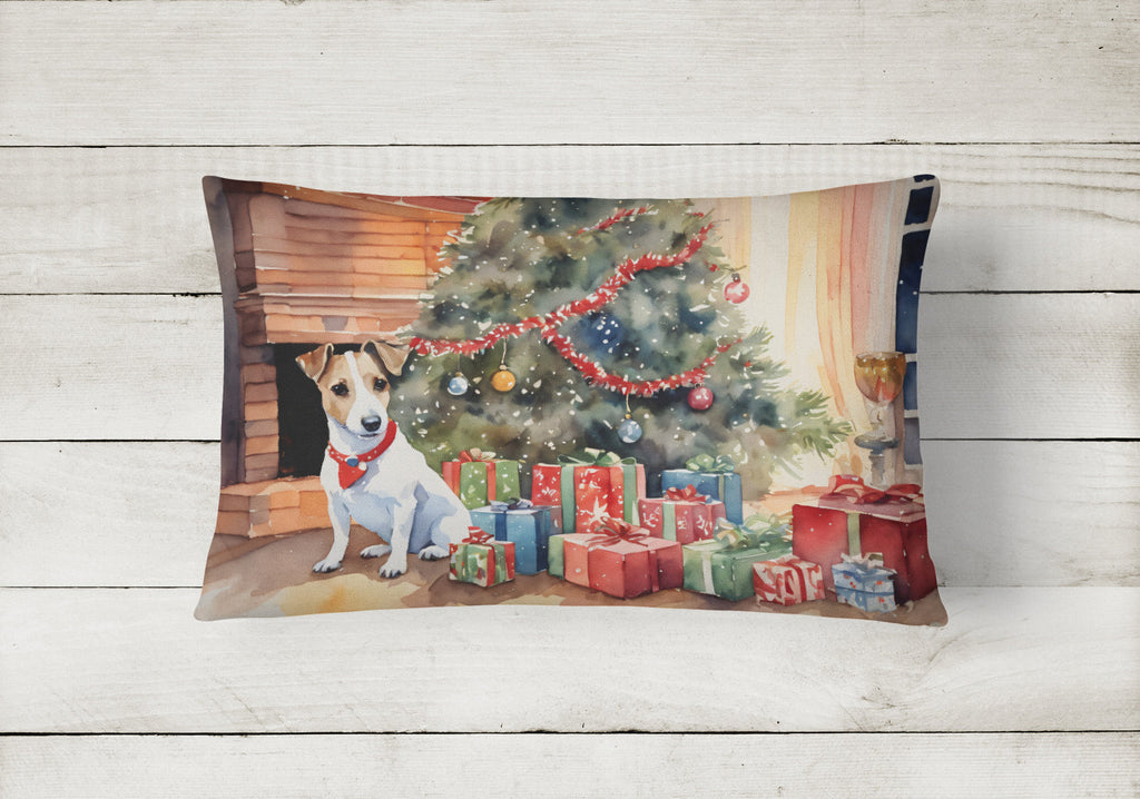 Jack Russell Terrier Cozy Christmas Decorative Throw Pillow 12x16 Indoor Outdoor Accent Cushion, Fabric Cover with Insert for Sofa, Bed, Porch & Living Room