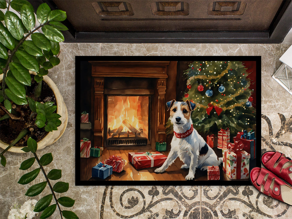 Jack Russell Terrier Cozy Christmas Doormat Indoor Outdoor 18H X 27W Front Door Mat Rugs for Entryway, Non Slip Washable
