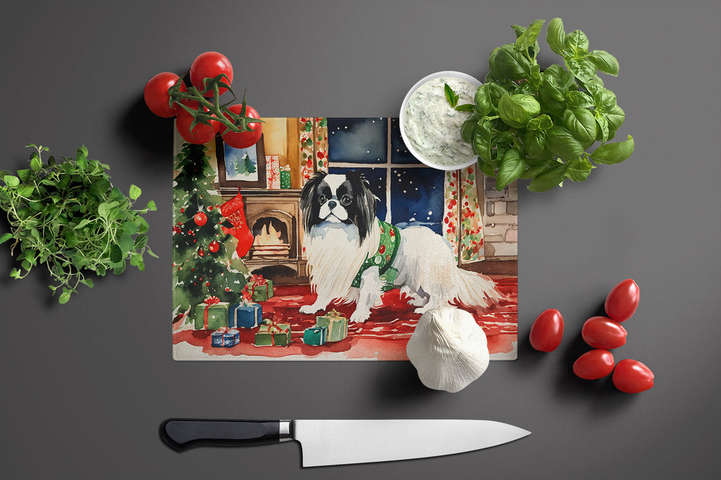 Japanese Chin Cozy Christmas Cutting Board Tempered Glass Kitchen Cutting Surface, Heat Resistant Chopping, Non-Slip Feet, Food Prep & Serving