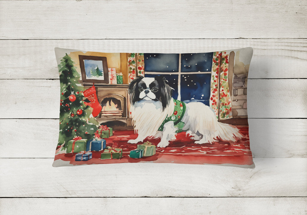 Japanese Chin Cozy Christmas Decorative Throw Pillow 12x16 Indoor Outdoor Accent Cushion, Fabric Cover with Insert for Sofa, Bed, Porch & Living Room