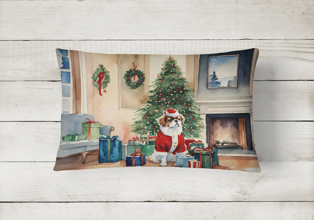 Japanese Chin Cozy Christmas Decorative Throw Pillow 12x16 Indoor Outdoor Accent Cushion, Fabric Cover with Insert for Sofa, Bed, Porch & Living Room