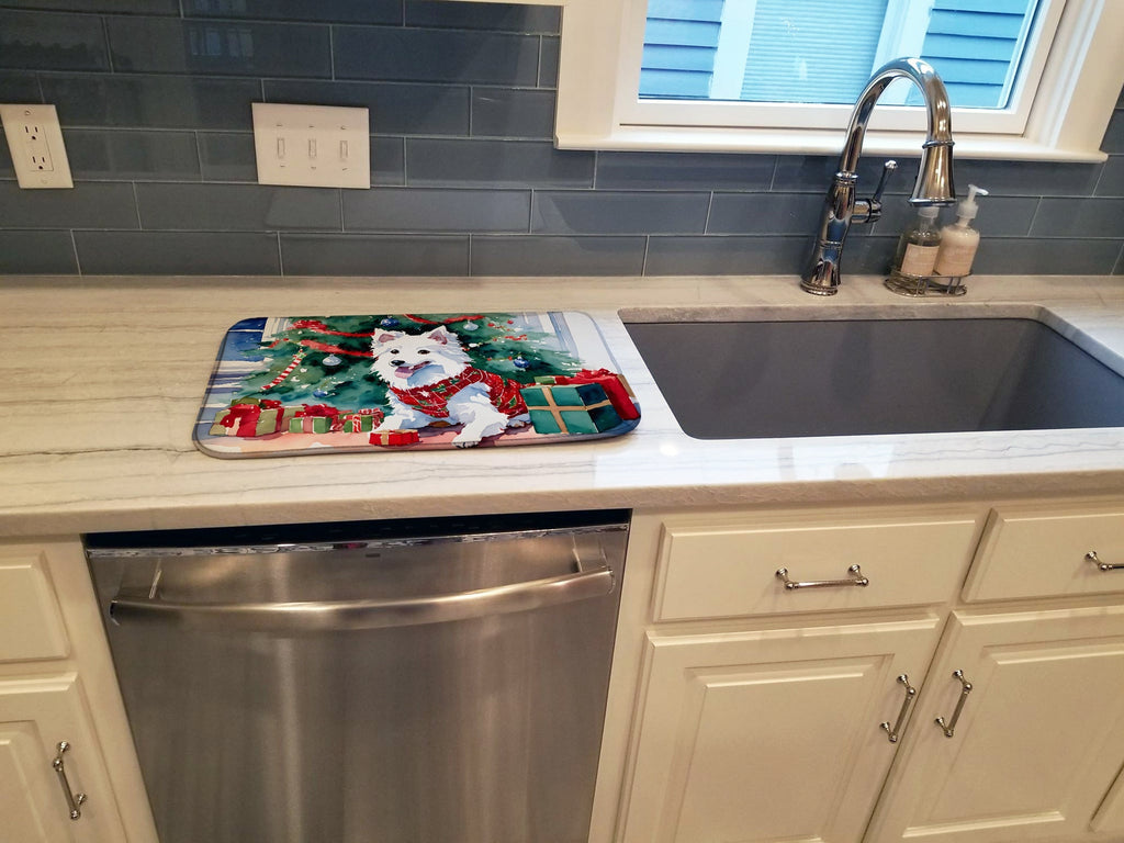 Japanese Spitz Cozy Christmas Dish Drying Mat Absorbent Dish Drying Mat Pad for Kitchen Counter Dish Drainer Mat for Countertop, 14 x 21", Multicolor