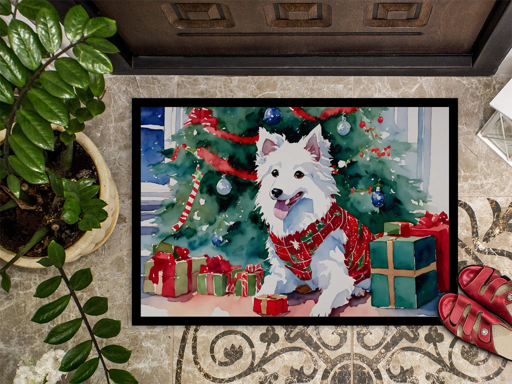 Japanese Spitz Cozy Christmas Doormat Indoor Outdoor 24H X 36W Front Door Mat Rugs for Entryway, Non Slip Washable Low Pile,