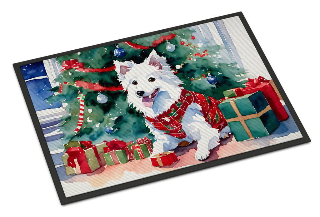 Japanese Spitz Cozy Christmas Doormat Indoor Outdoor 18H X 27W Front Door Mat Rugs for Entryway, Non Slip Washable