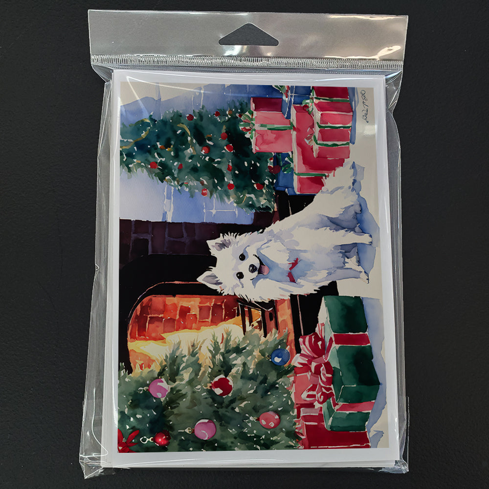 Japanese Spitz Cozy Christmas Greeting Cards Pack of 8 Blank Cards with Envelopes Whimsical A7 Size 5x7