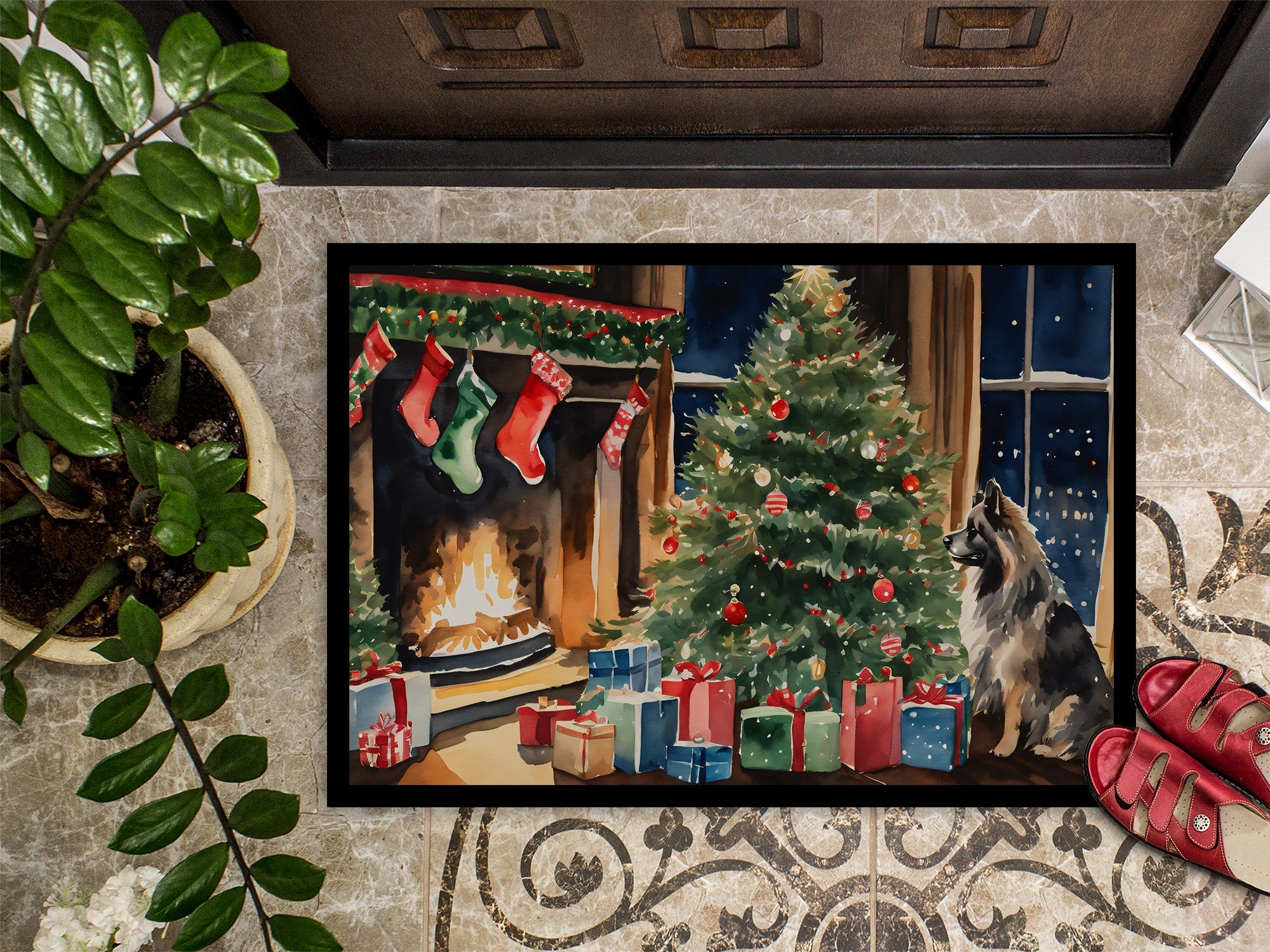 Keeshond Cozy Christmas Doormat Indoor Outdoor 24H X 36W Front Door Mat Rugs for Entryway, Non Slip Washable Low Pile,