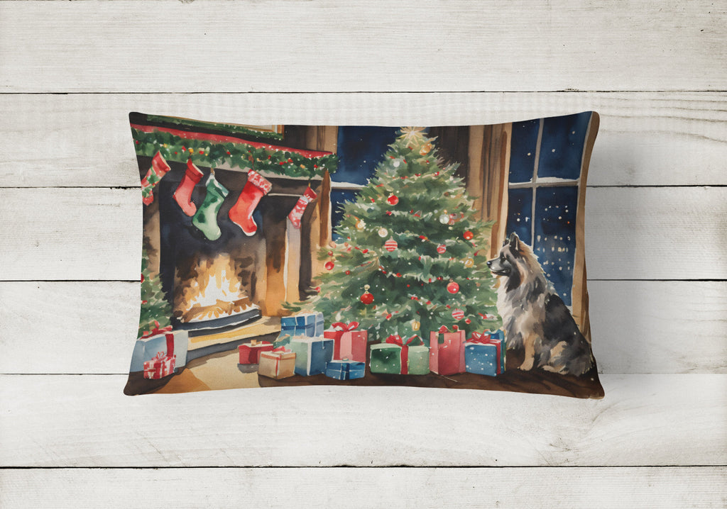 Keeshond Cozy Christmas Decorative Throw Pillow 12x16 Indoor Outdoor Accent Cushion, Fabric Cover with Insert for Sofa, Bed, Porch & Living Room
