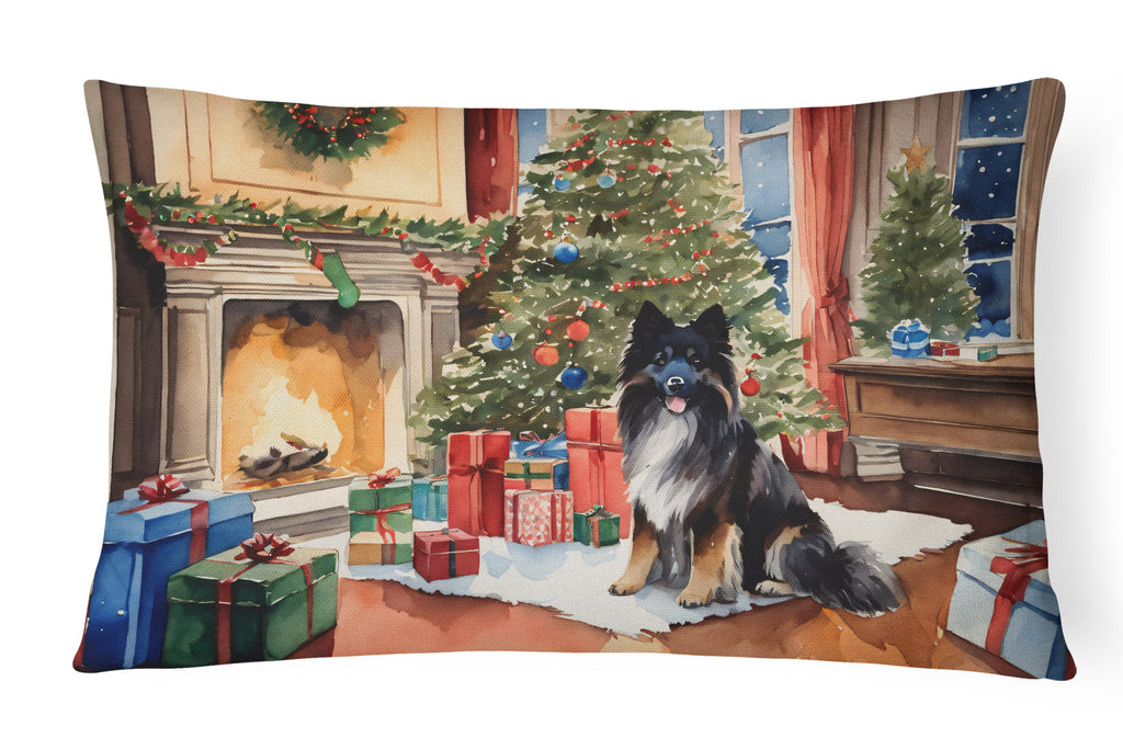 Keeshond Cozy Christmas Decorative Throw Pillow 12x16 Indoor Outdoor Accent Cushion, Fabric Cover with Insert for Sofa, Bed, Porch & Living Room