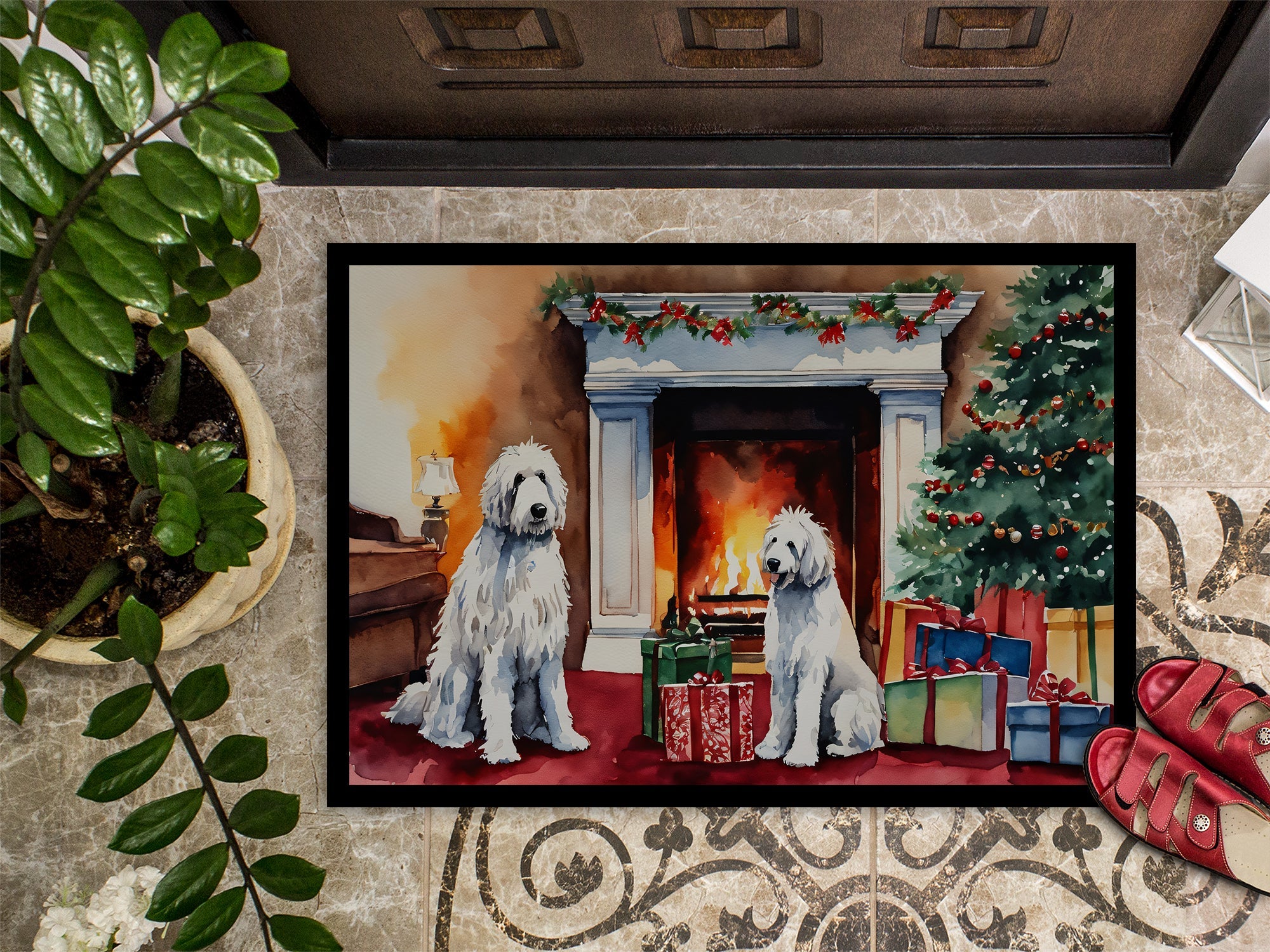 Komondor Cozy Christmas Doormat Indoor Outdoor 18H X 27W Front Door Mat Rugs for Entryway, Non Slip Washable