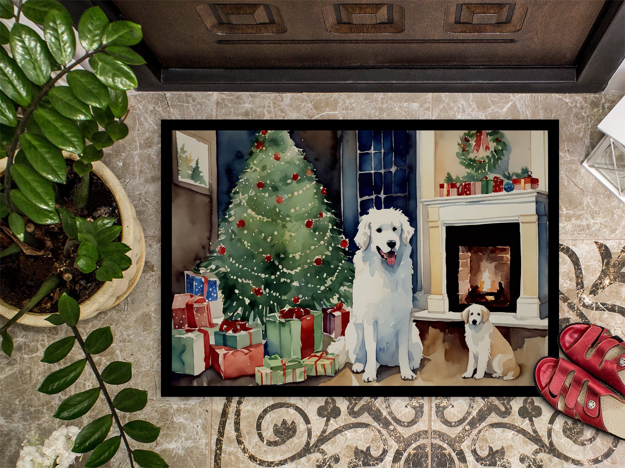 Kuvasz Cozy Christmas Doormat Indoor Outdoor 18H X 27W Front Door Mat Rugs for Entryway, Non Slip Washable