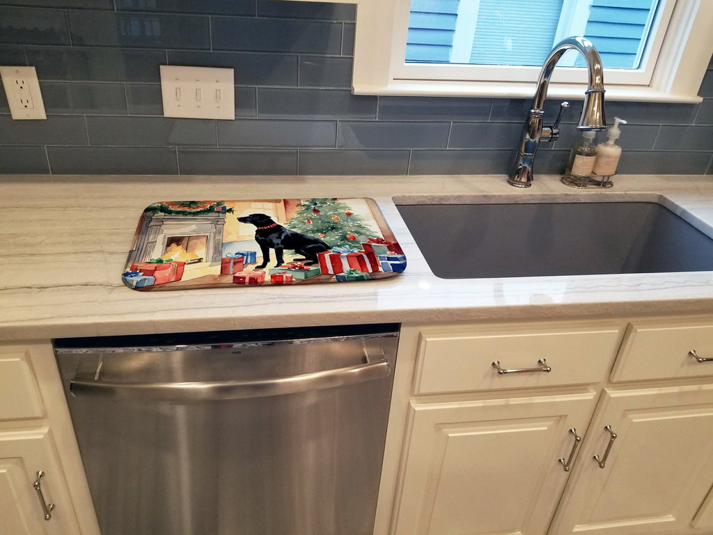 Labrador Retriever Cozy Christmas Dish Drying Mat Absorbent Dish Drying Mat Pad for Kitchen Counter Dish Drainer Mat for Countertop, 14 x 21", Multicolor