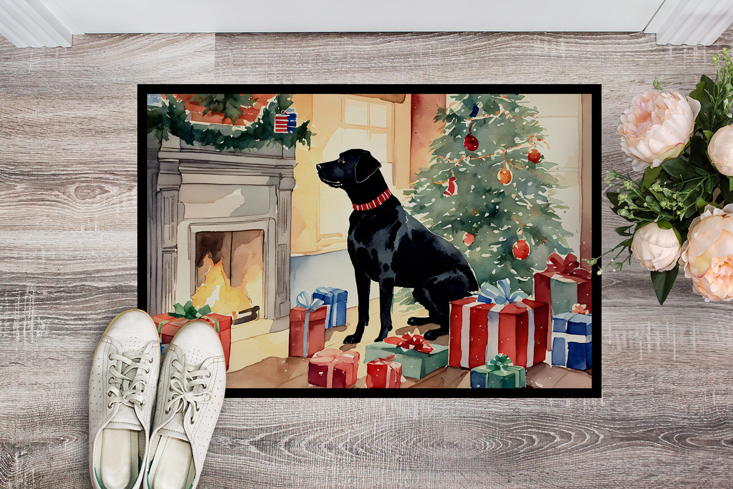 Labrador Retriever Cozy Christmas Doormat Indoor Outdoor 24H X 36W Front Door Mat Rugs for Entryway, Non Slip Washable Low Pile,