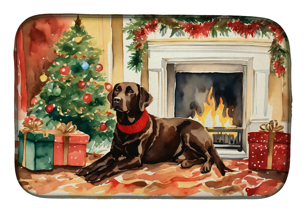 Labrador Retriever Cozy Christmas Dish Drying Mat Absorbent Dish Drying Mat Pad for Kitchen Counter Dish Drainer Mat for Countertop, 14 x 21", Multicolor