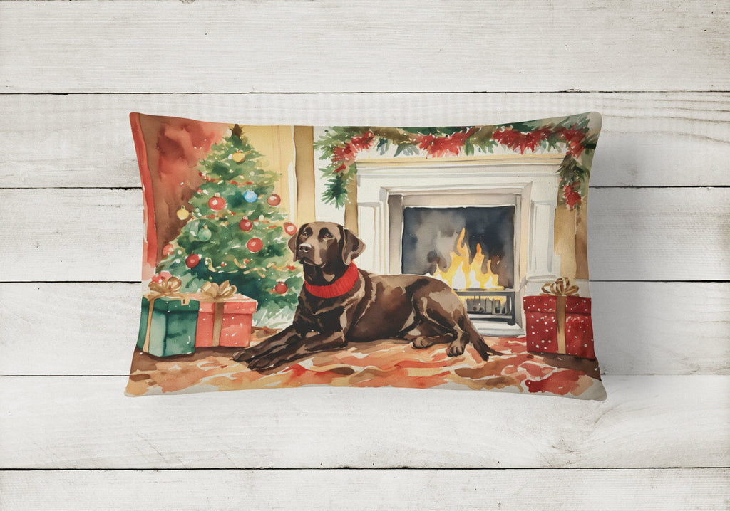 Labrador Retriever Cozy Christmas Decorative Throw Pillow 12x16 Indoor Outdoor Accent Cushion, Fabric Cover with Insert for Sofa, Bed, Porch & Living Room