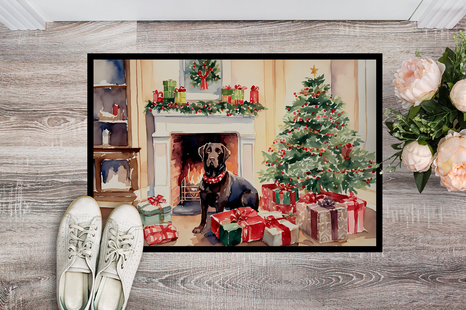 Labrador Retriever Cozy Christmas Doormat Indoor Outdoor 24H X 36W Front Door Mat Rugs for Entryway, Non Slip Washable Low Pile,