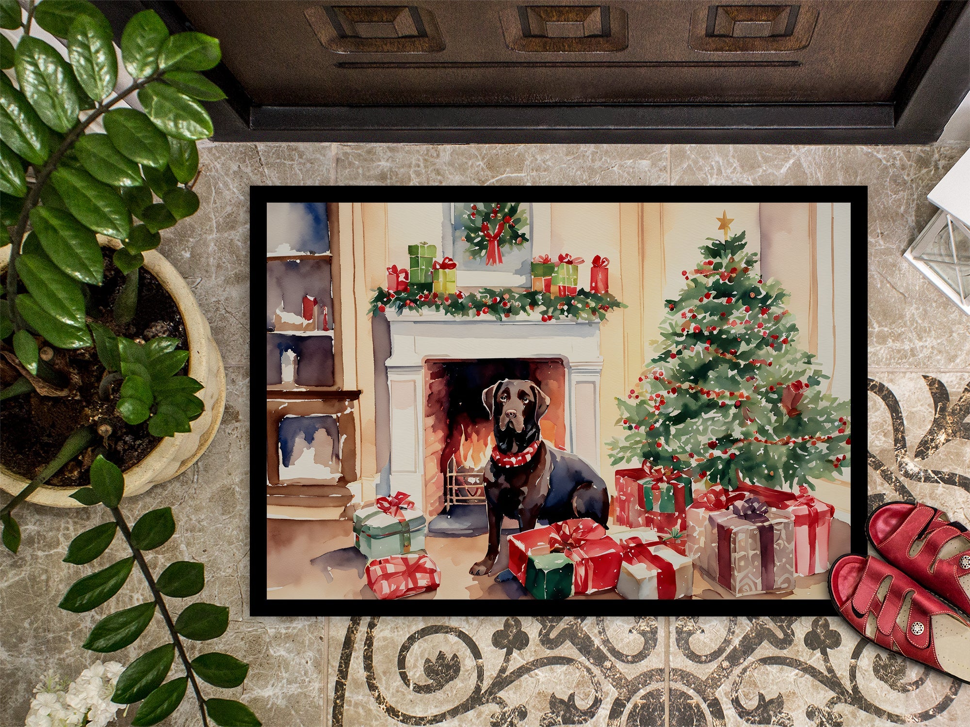 Labrador Retriever Cozy Christmas Doormat Indoor Outdoor 24H X 36W Front Door Mat Rugs for Entryway, Non Slip Washable Low Pile,