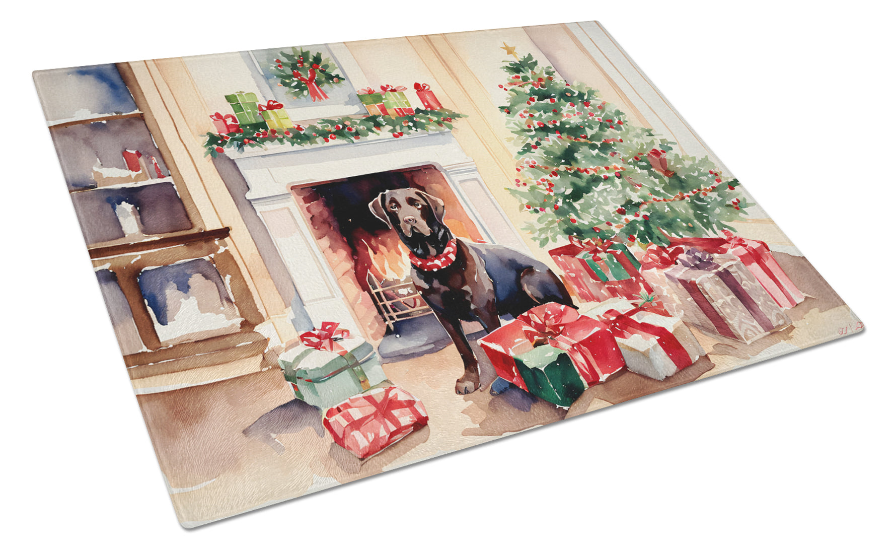 Labrador Retriever Cozy Christmas Cutting Board Tempered Glass Kitchen Cutting Surface, Heat Resistant Chopping, Non-Slip Feet, Food Prep & Serving
