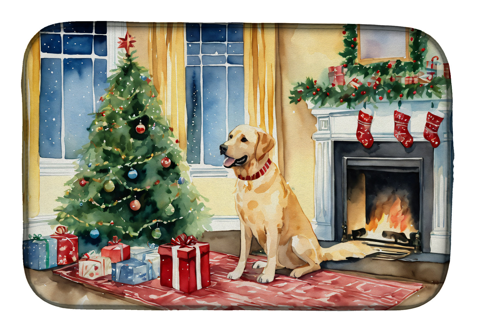 Labrador Retriever Cozy Christmas Dish Drying Mat Absorbent Dish Drying Mat Pad for Kitchen Counter Dish Drainer Mat for Countertop, 14 x 21", Multicolor