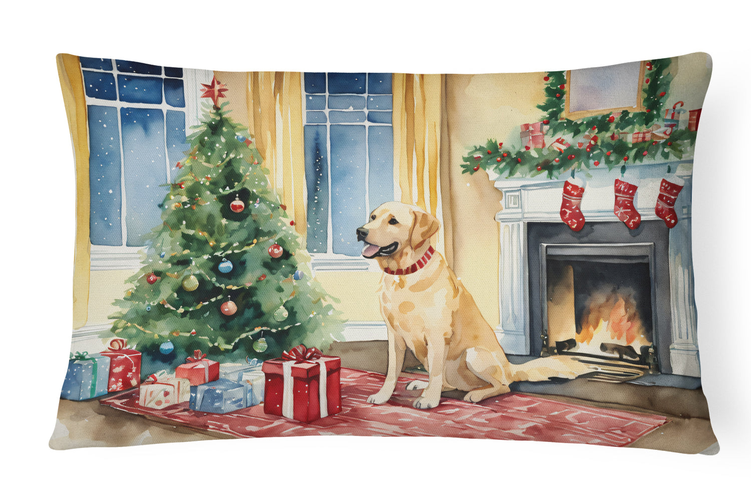 Labrador Retriever Cozy Christmas Decorative Throw Pillow 12x16 Indoor Outdoor Accent Cushion, Fabric Cover with Insert for Sofa, Bed, Porch & Living Room