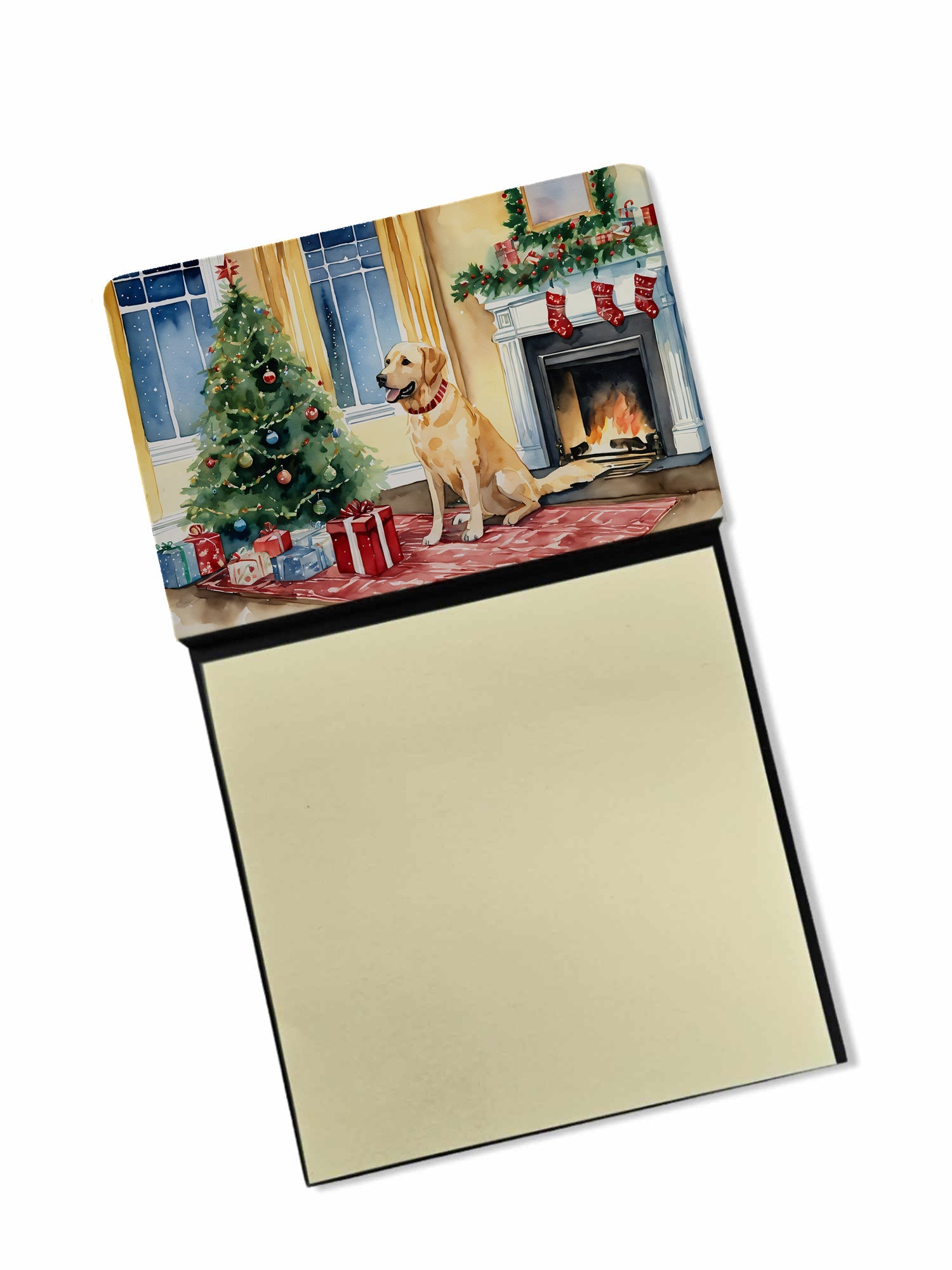 Labrador Retriever Cozy Christmas Watercolor Sticky Note Holder Refillable Dispenser Desk Accessory 3x3 Pad Gift