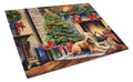 Lakeland Terrier Cozy Christmas Cutting Board Tempered Glass Kitchen Cutting Surface, Heat Resistant Chopping, Non-Slip Feet, Food Prep & Serving