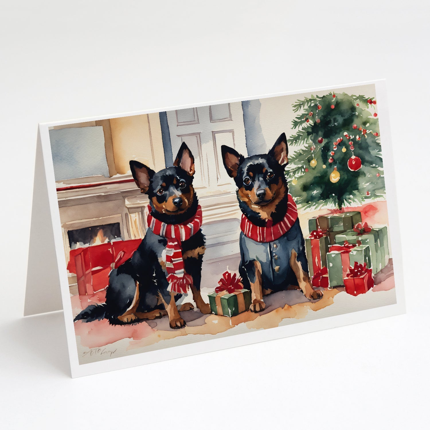 Lancashire Heeler Cozy Christmas Greeting Cards Pack of 8 Blank Cards with Envelopes Whimsical A7 Size 5x7