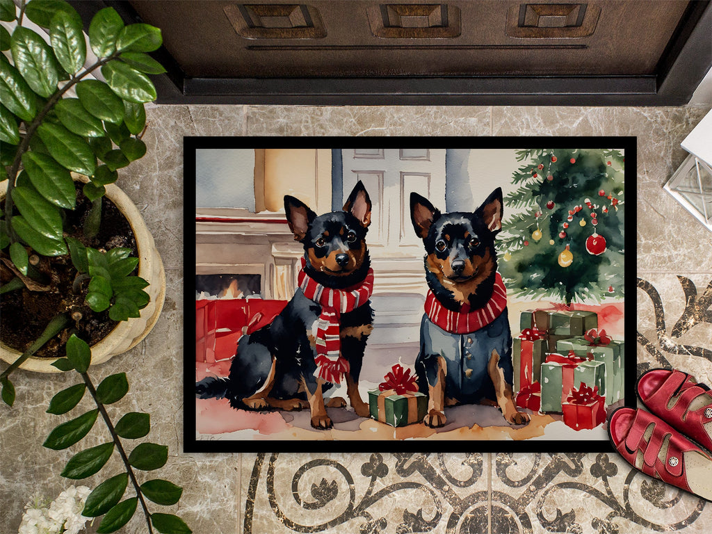 Lancashire Heeler Cozy Christmas Doormat Indoor Outdoor 24H X 36W Front Door Mat Rugs for Entryway, Non Slip Washable Low Pile,