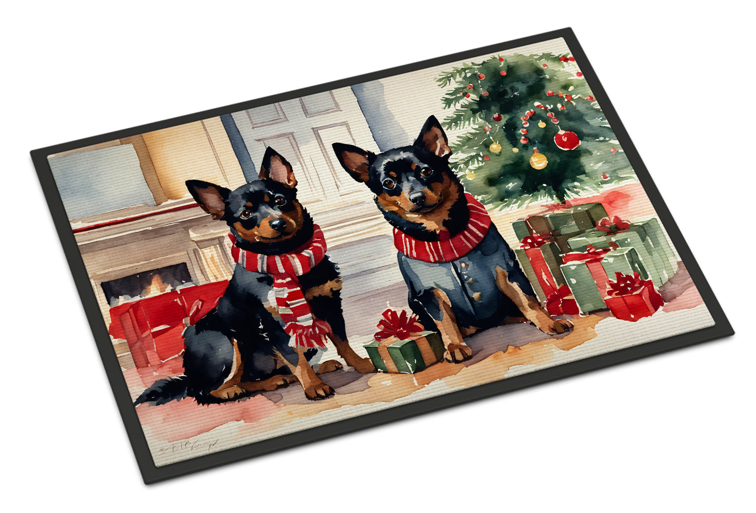 Lancashire Heeler Cozy Christmas Doormat Indoor Outdoor 18H X 27W Front Door Mat Rugs for Entryway, Non Slip Washable