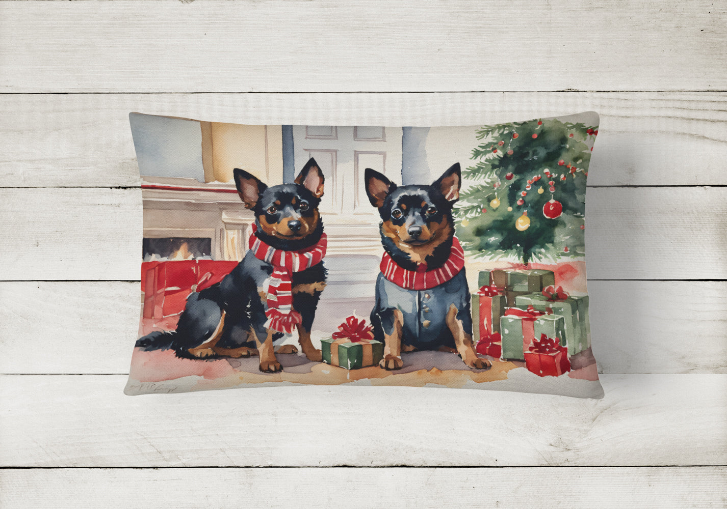 Lancashire Heeler Cozy Christmas Decorative Throw Pillow 12x16 Indoor Outdoor Accent Cushion, Fabric Cover with Insert for Sofa, Bed, Porch & Living Room