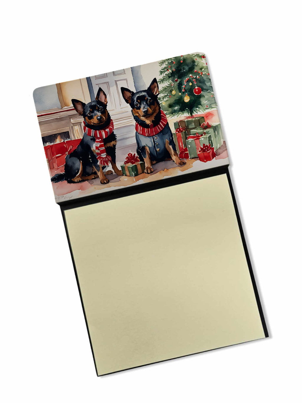 Lancashire Heeler Cozy Christmas Watercolor Sticky Note Holder Refillable Dispenser Desk Accessory 3x3 Pad Gift