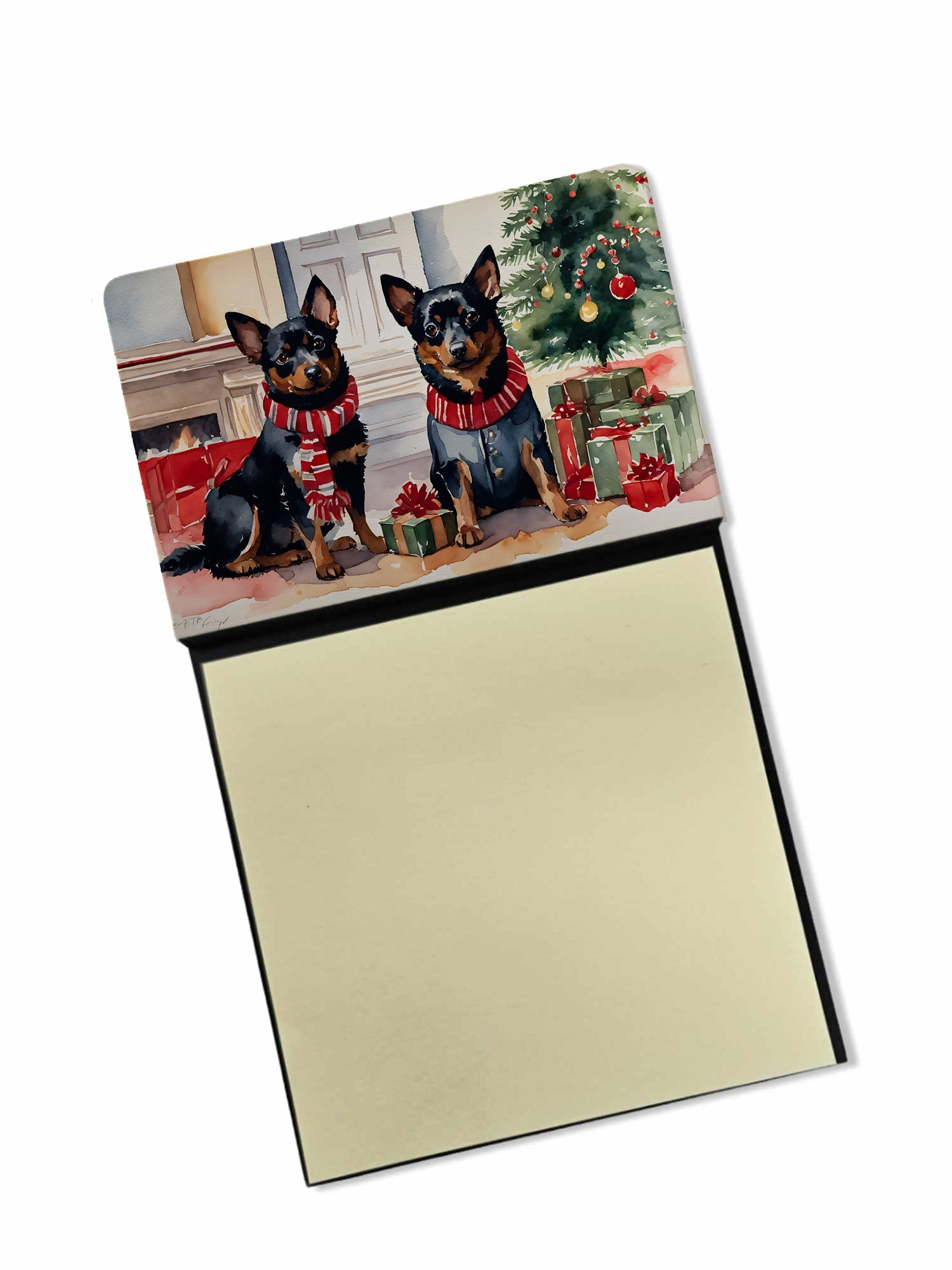 Lancashire Heeler Cozy Christmas Watercolor Sticky Note Holder Refillable Dispenser Desk Accessory 3x3 Pad Gift