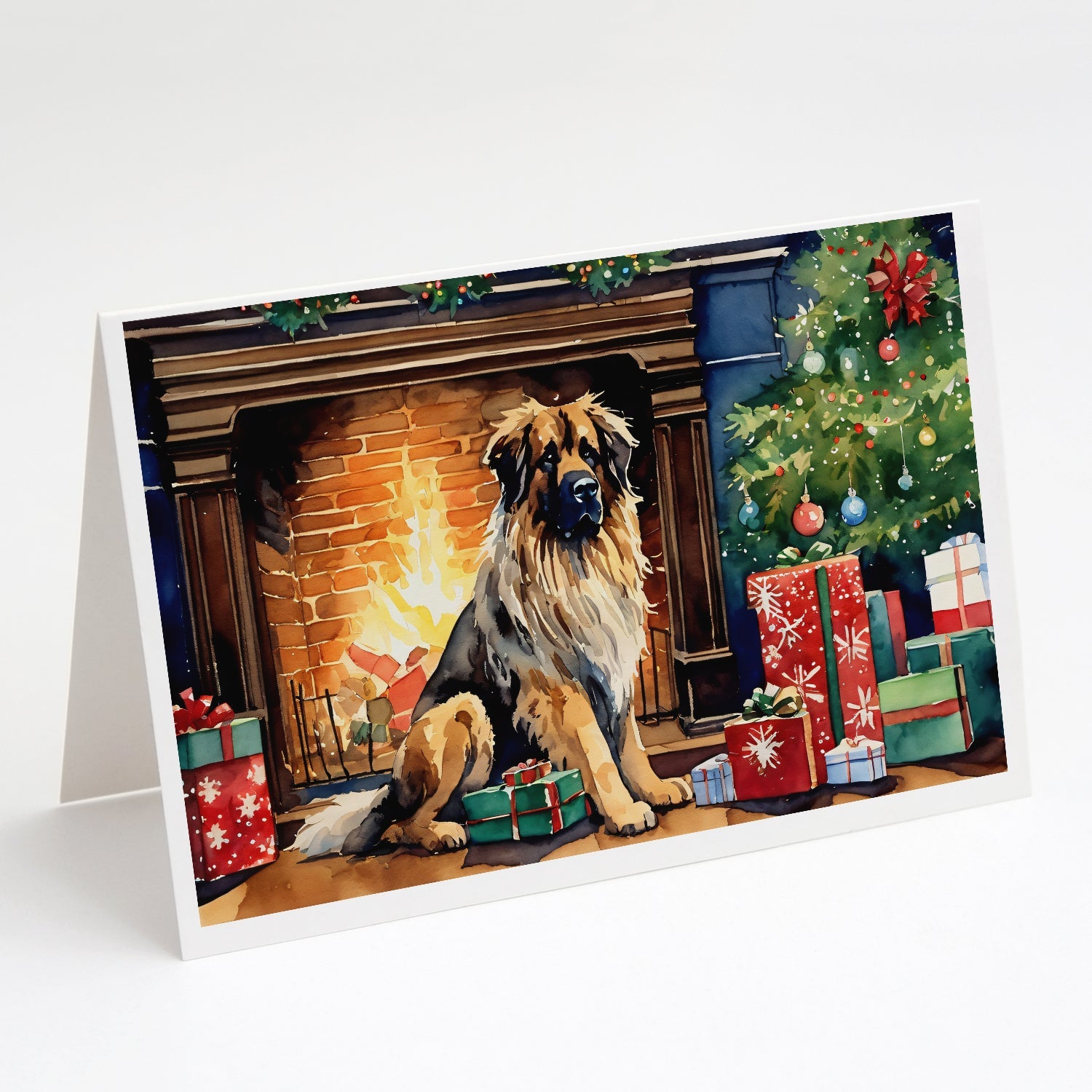Leonberger Cozy Christmas Greeting Cards Pack of 8 Blank Cards with Envelopes Whimsical A7 Size 5x7