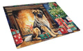 Leonberger Cozy Christmas Cutting Board Tempered Glass Kitchen Cutting Surface, Heat Resistant Chopping, Non-Slip Feet, Food Prep & Serving