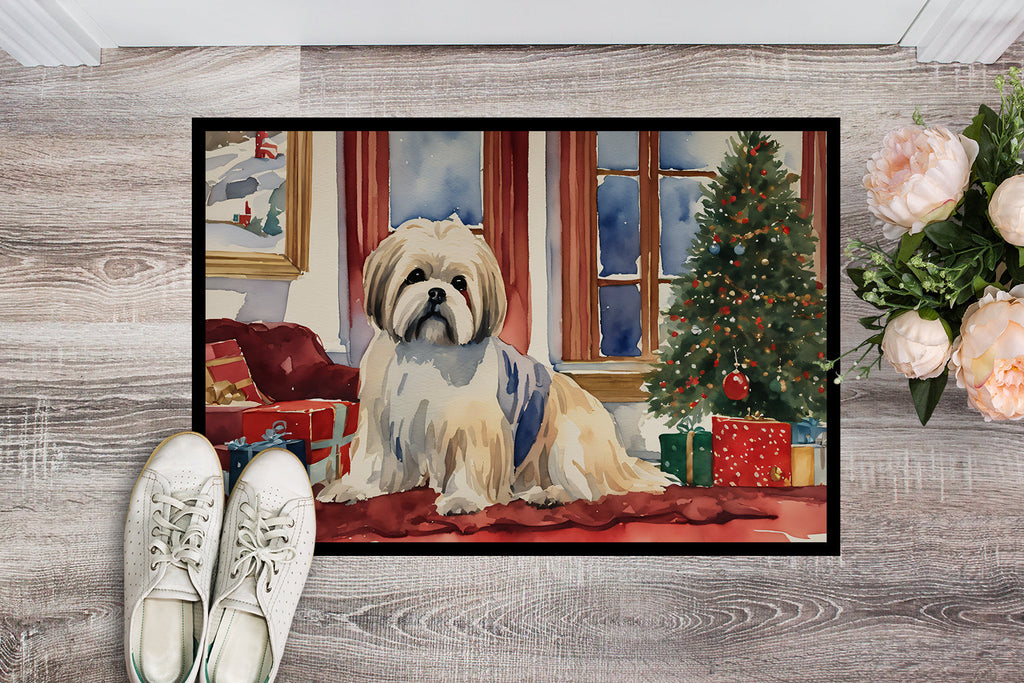 Lhasa Apso Cozy Christmas Doormat Indoor Outdoor 18H X 27W Front Door Mat Rugs for Entryway, Non Slip Washable