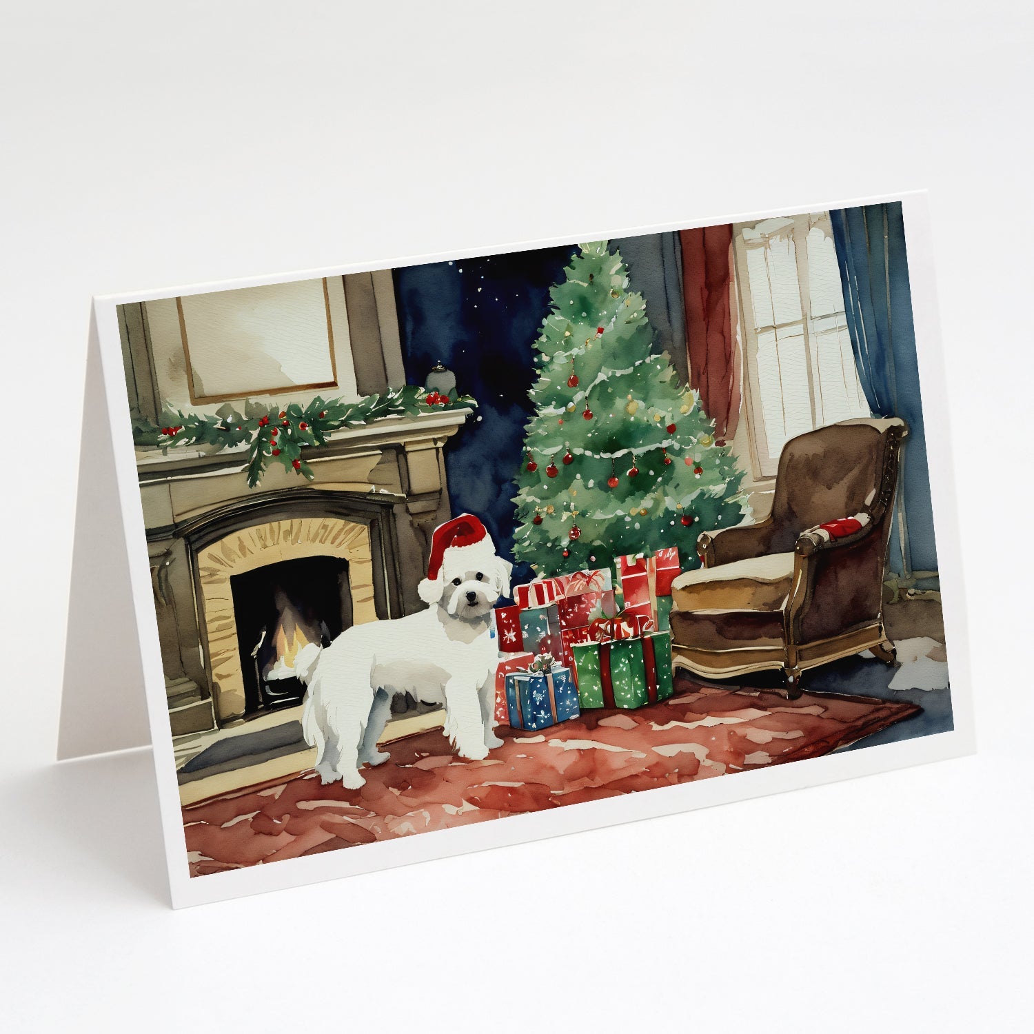 Maltese Cozy Christmas Greeting Cards Pack of 8 Blank Cards with Envelopes Whimsical A7 Size 5x7