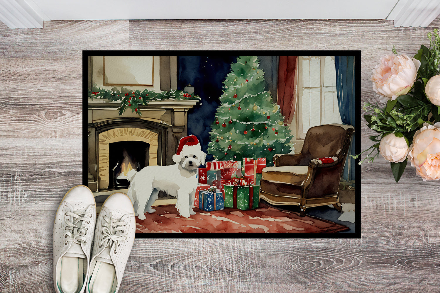 Maltese Cozy Christmas Doormat Indoor Outdoor 24H X 36W Front Door Mat Rugs for Entryway, Non Slip Washable Low Pile,